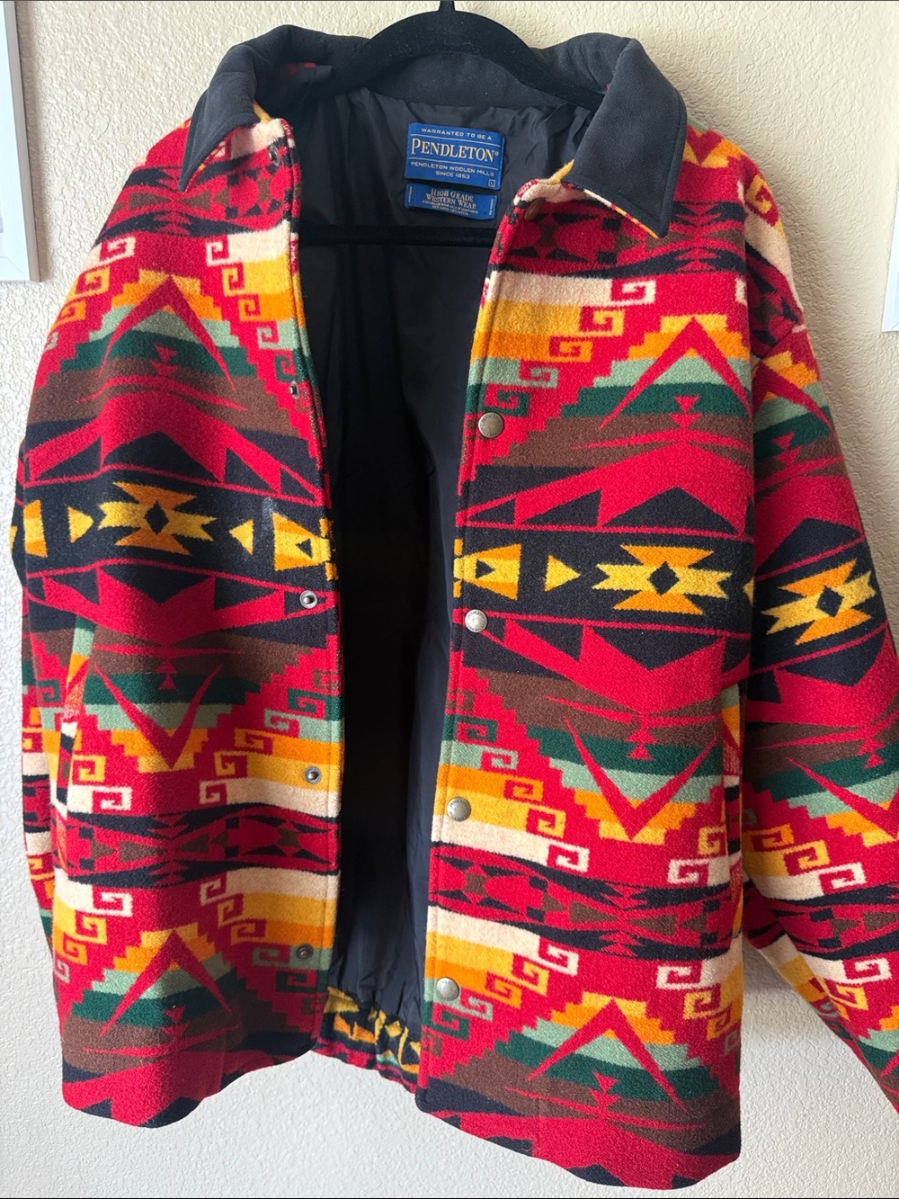 Pendleton Red Multi Southwestern Wool Snap Jacket